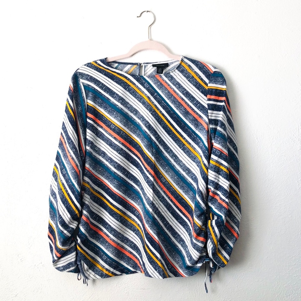 halogen striped cinched long sleeve blouse petite